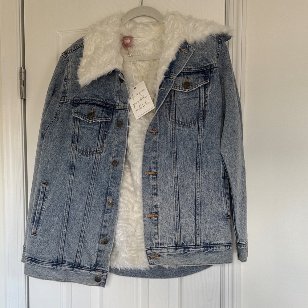 Show Me Your MuMu Blue Denim Jacket with White Sherpa Lining